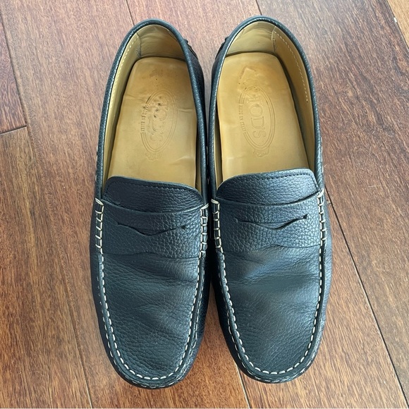 TOD’S Mens Black Pebbled Leather Penny Loafers Slip On Shoe Size 9 US - Picture 3 of 10